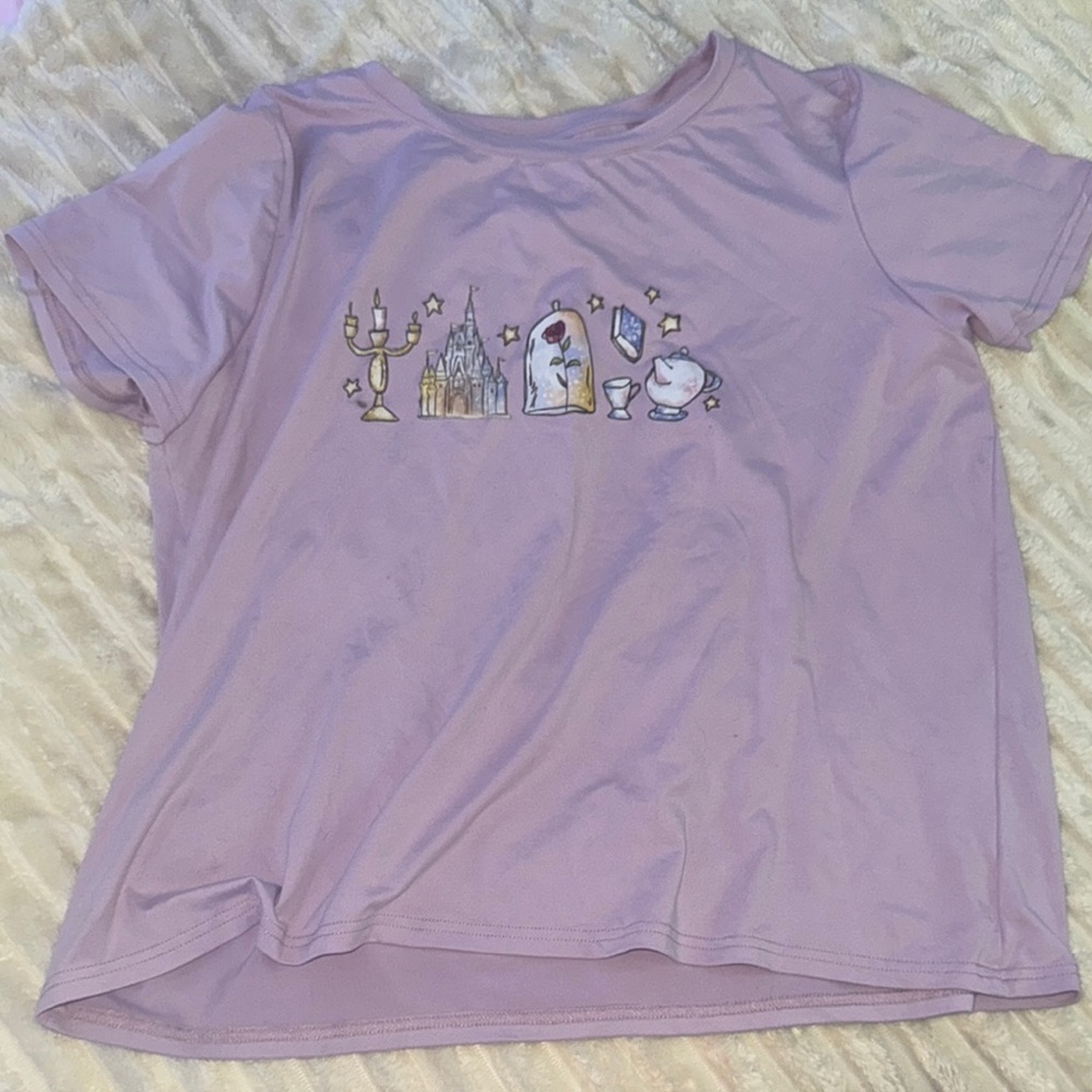 SHEIN Purple Short Sleeve Tee with Cartoon Graphic